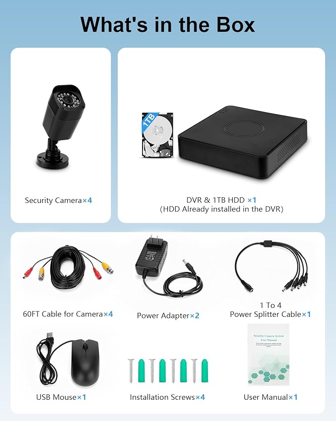 1080P Wired Security Camera System, AIWIXEN 8CH CCTV Surveillance DVR with 1TB Hard Drive, 4 x Home 5MP Wired Security Cameras Outdoor with Human Vehicle Detection, IP68 Waterproof, Remote Access