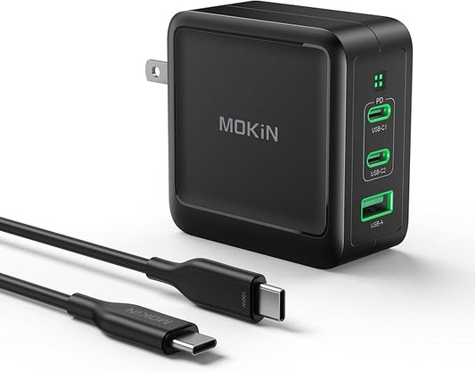 100W USB C Charger, 3-Port GaN+ USB C Charging Block, Foldable and Compact Fast Wall Charger Power Adapter for MacBook Pro/Air, iPad Pro, iPhone 16/15, Dell XPS, Galaxy S24/S23, and More