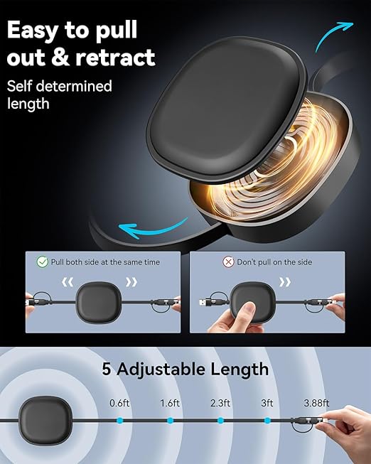 Multi Charging Cable, 2Pack 5 in 1 Retractable Lightning Charger Cable 60W USB C to USB C Fast Charging,Multiple USBC Cord Multi Car Charger for iPhone 17/16/15/14 Pro Max,iPad,Samsung S25 S24,Tablets