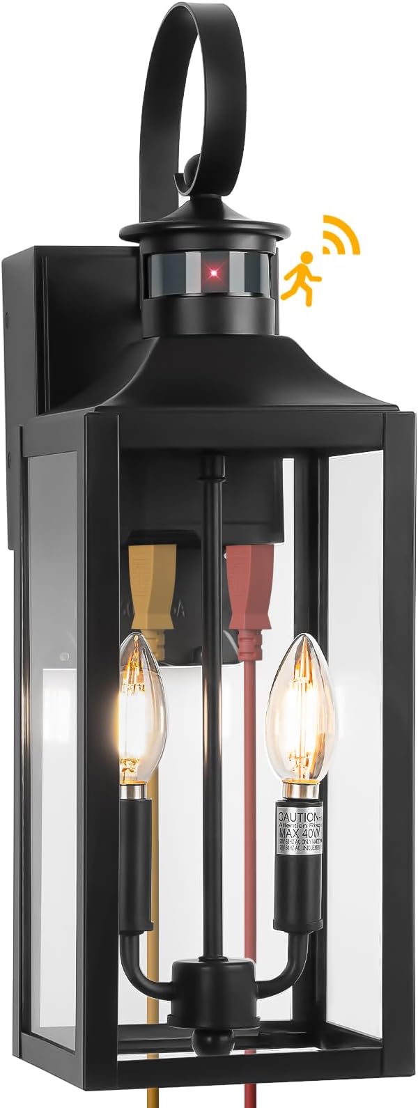 20" Black Motion Sensor Outdoor Lights with GFCI Outlet, Dusk to Dawn Exterior Lighting Fixtures, Porch Lights with GFCI Outlet Built-in, Waterproof Outdoor Wall Sconce for House Front Door Patio