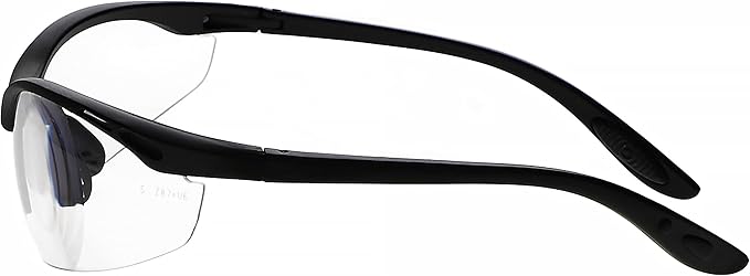 Safety Reading Glasses in Black Frame With Clear Lens - Full Lens Magnifying Safety Glasses - Comfortable Fit - Anti-Fog