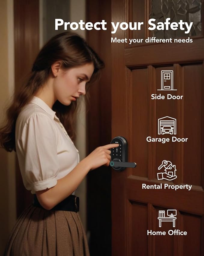 Devo G7 Smart Door Lock with Handle, Keyless Entry Door Lock, Touchscreen Keypad Deadbolt, Fingerprint Door Knob, Built-in-Wi-Fi, APP Remote Control, Auto Lock, Easy Installation