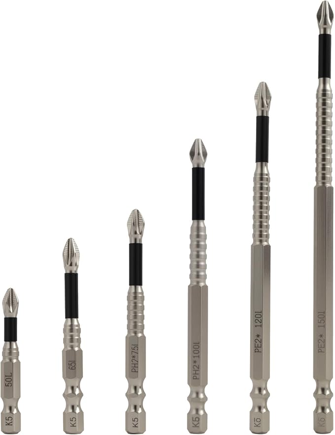 High Magnetic Screwdriver Bit Set, 6PCS Anti-Slip Electric Drill Bits for Power Tools, Strong Magnetic Impact Driver Bits, Strong Magnetic Durability Screwdriver Drill Bit Set, 50/65/75/100/120/150mm