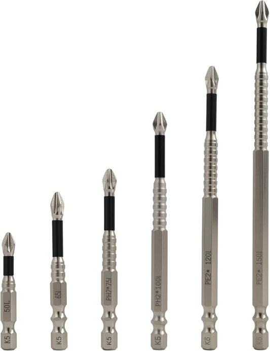 High Magnetic Screwdriver Bit Set, 6PCS Anti-Slip Electric Drill Bits for Power Tools, Strong Magnetic Impact Driver Bits, Strong Magnetic Durability Screwdriver Drill Bit Set, 50/65/75/100/120/150mm