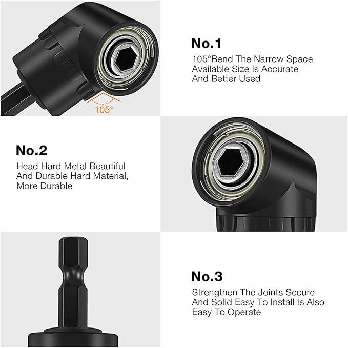 Impact Grade Driver Sockets Adapter Extension Set Drill Bit 3Pcs 1/4 3/8 1/2" 360°Rotatable Universal Socket Adapter Set+Right Angle Drill 105°Right Angle Screwdriver set Drill Hex Bit Socket Adapte