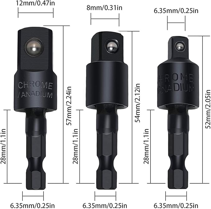 105 Degree Right Angle Drill Adapter Set, 1/4-1/2 Inch Socket Adapters, 4-in-1 Impact Grade Extension Kit with 360° Rotation for Household Workplace Industry
