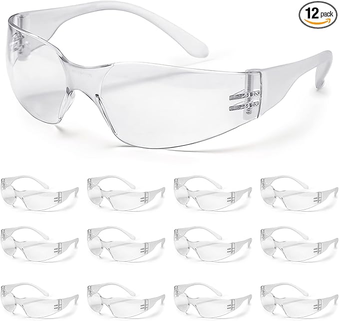 ATERET 12 Pairs Safety Glasses, Scratch Resistant Polycarbonate ANSI Z87.1 Impact Resistant Lens