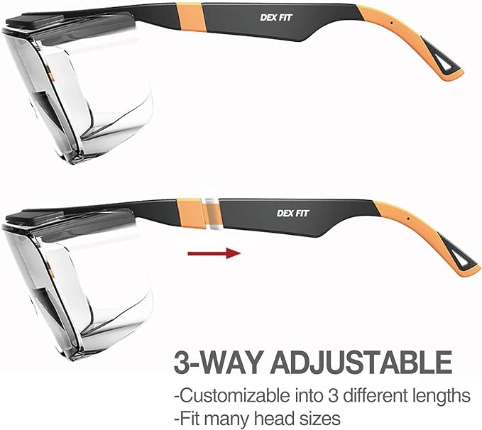 DEX FIT Safety Over Glasses SG210 OTG; Fit Over Your Eyewear, Z87 Eye Protection, Fog & Scratch Resistant, Adjustable for Women & Men, UV Protective (Black & Red Frame, Clear Lens)