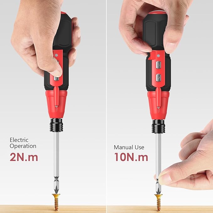 LOFICOPER Cordless Electric Screwdriver Kit, Rechargeable Electric Screwdriver, Mini Power Screwdriver with 10 Bits, 1 Bit Holder, LED Lights, Charging Cable, for Phones, PC, Toys, Black and Red