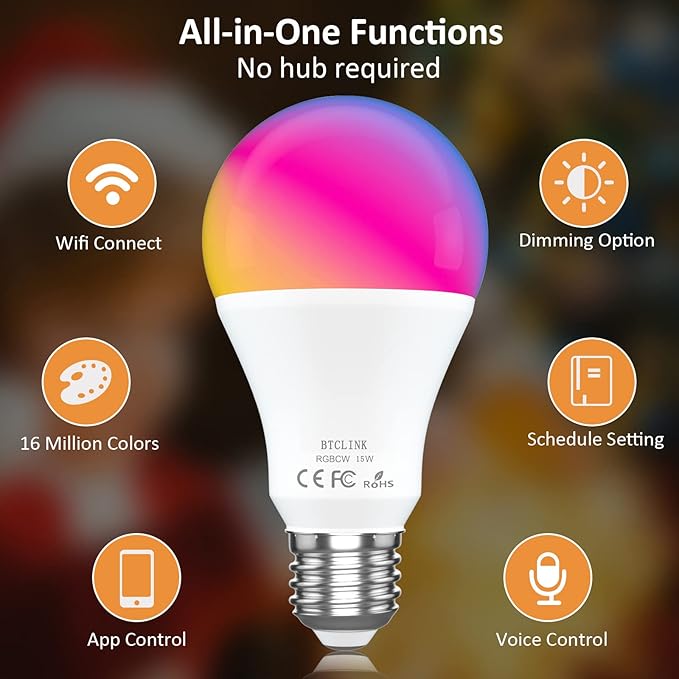 Smart LED Light Bulb 150W Equivalent, 1600 Lumens 16W Alexa, E26 A19 Ultra Bright Color Changing, 2.4 GHz WiFi Dimmable Compatible With Alexa, Google (No Hub Required)