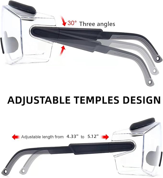 UKNOW Safety Goggles Over Glasses, Anti Fog Safety Glasses with Clear Wraparound Lens, ANSI Z87.1 Protective Eyewear