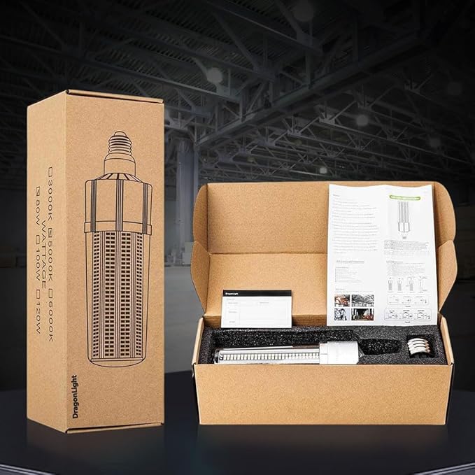 DragonLight 120W Commercial Grade Corn LED Light Bulb(400 Watt Metal Halide/HID/HPS Replacement) E26/E39 Large Mogul Base LED Lamp 6000K Daylight 14,400 LM for High Bay Area Lighting