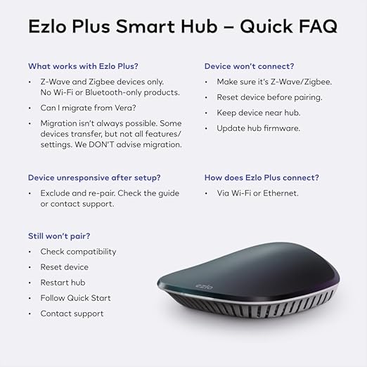 Ezlo Plus Smart Home Hub with Zigbee & Z-Wave. Works with Wi-Fi Devices Associated with Amazon Alexa Devices & Google Assistant to Control Smart Locks, Smart Lights, Smart Switch and CCTV Cameras