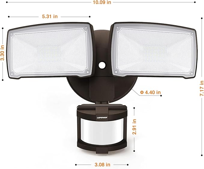 LEPOWER 30W LED Security Lights Motion Sensor Light Outdoor, 3200LM Motion Security Light, 5500K, IP65 Waterproof, 2 Head Motion Detector Flood Light for Garage, Yard, Porch, Brown (NOT Solar Powered)