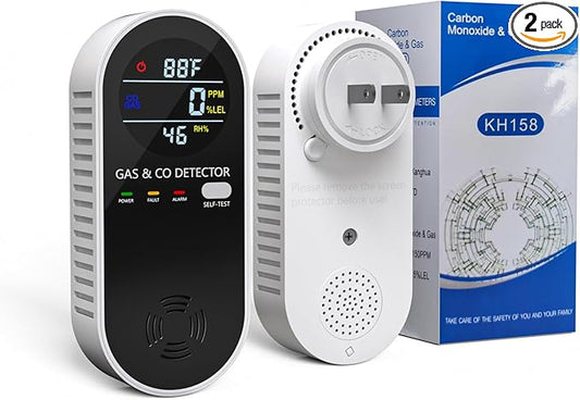 Natural Gas Detectors &Plug in Carbon Monoxide Detector, 4 in 1 Co and Gas Detector Temp Humidity Monitor,Propane, LPG, Gas Detector for Home,Kitchen,Hotels,RV.(2 Pack)