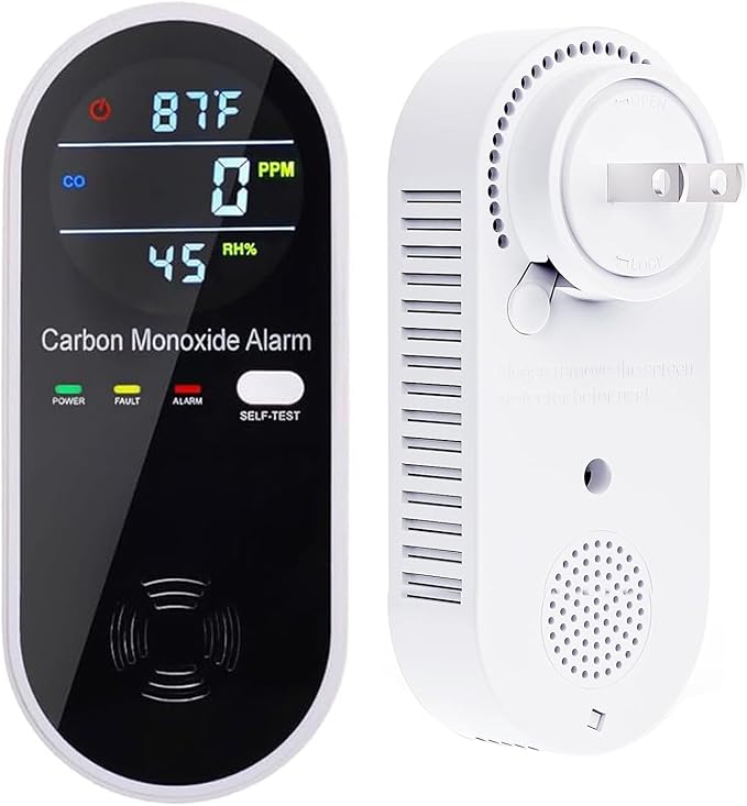 3-in-1 Carbon Monoxide Detectors, Portable Carbon Monoxide Detector for Travel with Temperature & Humidity Display, Carbon Monoxide Detector Plug in Wall for Home/RV, Accurate & Easy to Install