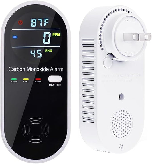 3-in-1 Carbon Monoxide Detectors, Portable Carbon Monoxide Detector for Travel with Temperature & Humidity Display, Carbon Monoxide Detector Plug in Wall for Home/RV, Accurate & Easy to Install