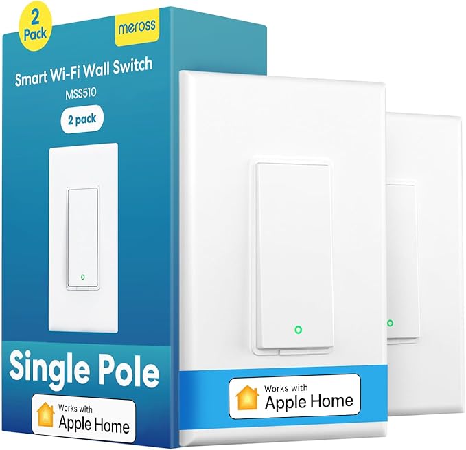 Meross Smart Light Switch Supports Apple Homekit, Siri, Alexa, Google Assistant & SmartThings, 2.4Ghz WiFi Light Switch, Neutral Wire Required, Single Pole, Remote Control Schedule, 2 Pack