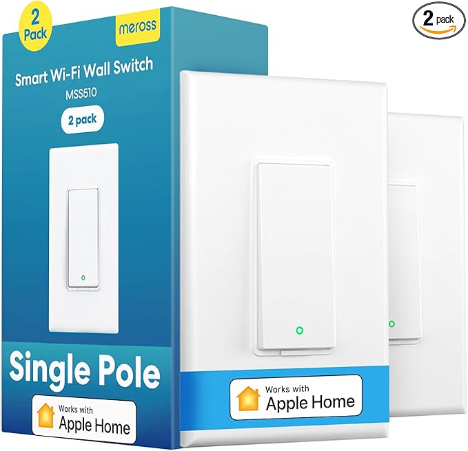 Meross Smart Light Switch Supports Apple Homekit, Siri, Alexa, Google Assistant & SmartThings, 2.4Ghz WiFi Light Switch, Neutral Wire Required, Single Pole, Remote Control Schedule, 2 Pack
