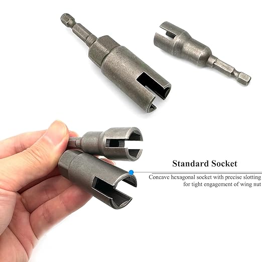 2 Pcs 1/4" 5/16" 3/8" Wing Nut Driver Wing Nut Drill Bit Socket Wrenches 1/4 inch Hexagon Head Drill Driver Bits for Panel Nuts Screws Eye C Hook Bolt