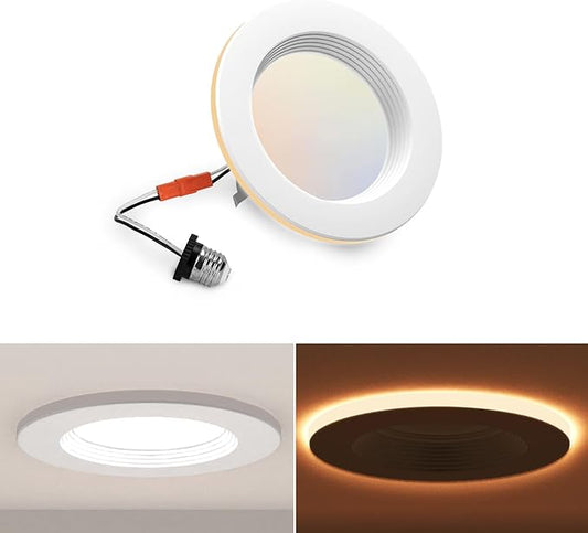 1 Pack 4 Inch LED Can Lights with Night Light, 5CCT Retrofit Recessed Lighting Selectable 2700K-6000K Dimmable, 9W=55W, 630LM Downlight with Metal Smooth Trim - ETL and Energy Star