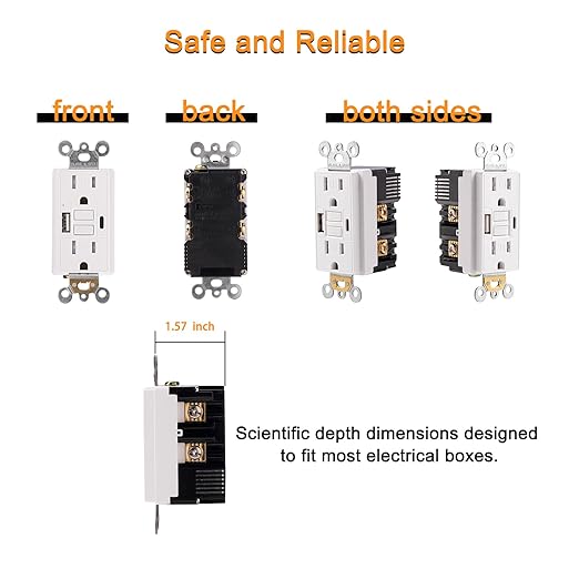 15 Amp Self-Test GFCI Outlet Combination with USB Type A and Type-C, Tamper Resistant Thinner Duplex Outlet, in-Wall, USB Charger for Smartphones, Tablets and Smart Home Appliance, White