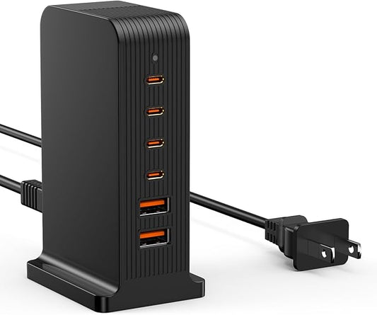 USB C Charger 55W,Multiport USB Charging Station 20W PD,6 Port USB Hub Charger Tower for iPhone 15/14/13/12, iPad, Samsung Galaxy, Google Pixel,HTC, and Multiple Devices (Black)