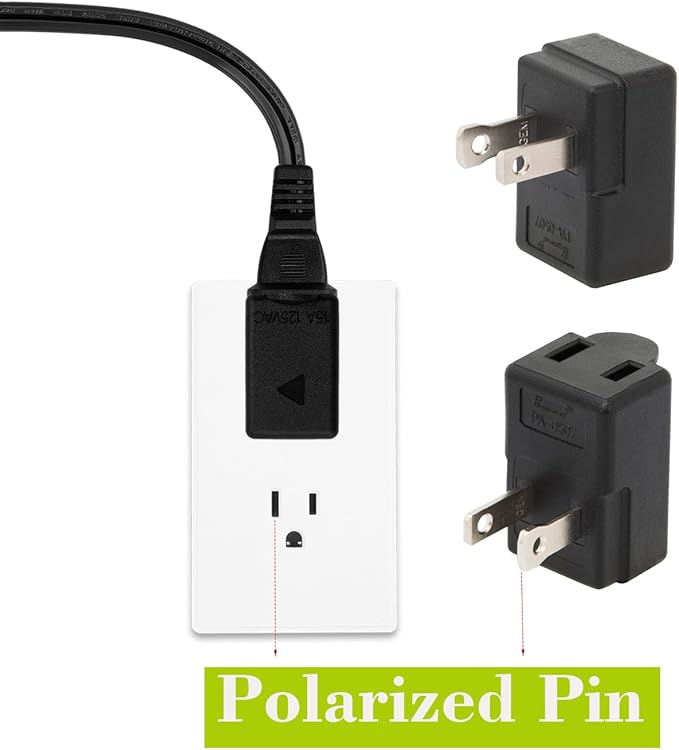 Right Angle Adapter,2-Prong 90 Degree Upward Angled AC Adapter, Polarized 2-Prong L Type Adapter, Vertical Right Angled Down Angle Power Adapter, PA-0507B Black Color