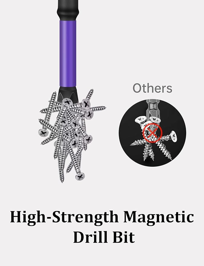 Tomorotec 11PCS Magnetic Phillips Screwdriver Drill Bit Set #2 - Anti-Slip, Shock-Absorbent, Compatible with Impact & Electric Screwdrivers (Purple)