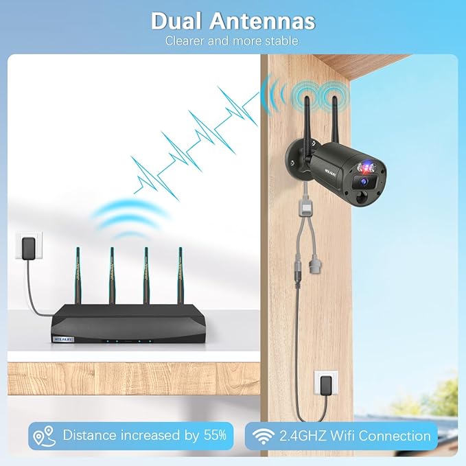 【Flashing LEDs Visual Alert】 Outdoor Wireless Security Camera System, Wireless Cameras for Home Security, WiFi Video Surveillance, NVR Surveillance Camera System