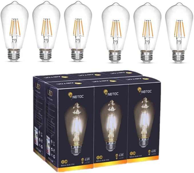 LED Edison Bulb 4W,Antique 40W Vintage Edison Bulb,E26 Light Bulb Non Dimmable Led Bulb 450 Lumens 2700K Warm White,Pack of 6
