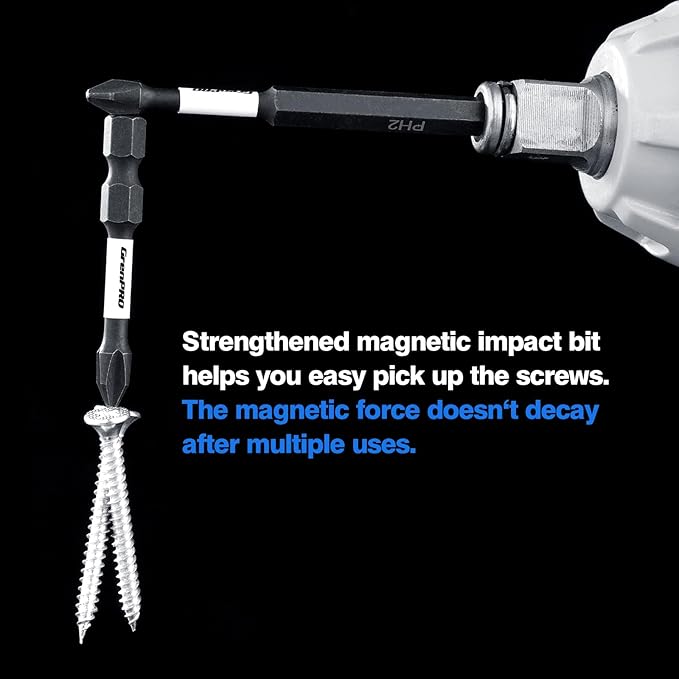 Screwdriving Power Bits PH2-2IN*5pcs Magnetic Phillips #2 S2 Steel Anti-Slip Long Screwdriver Bit Set 1/4 Inch Hex Shank Impact Tough Screws Drive Bits