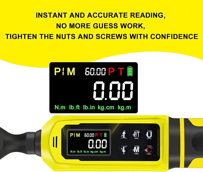 3/8-Inch Digital Drive Torque Wrench-1-60Nm (1-44 ft-lb),High-Precision Torque Wrench with Buzzer, LED Flash, 5 Units, for Motorcycle & Home Repairs