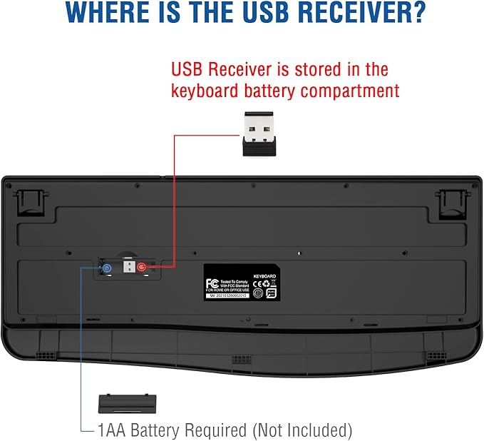 EDJO Wireless Keyboard, 2.4G Ergonomic Full Size Wireless Computer Keyboard with Wrist Rest for Windows, Mac OS Desktop/Laptop/PC(Black)