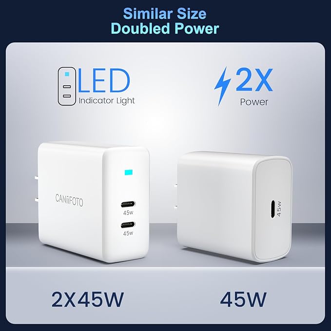 2Port 45W Super Fast Charger Type C, 2Pack 45W USB-C Charger Fast Charging for Samsung Galaxy S24 Ultra/S24+/S24/S23 Ultra/S23+/S22/S20/Note10+ with 2X 6.6ft Type C Cord (White)