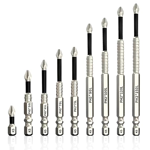 9 Pack High Magnetic Screwdriver Drill Bit Set, k5 Anti Slip bit, Electric Precision Screwdriver Set, 25 50 65 70 75 90 100 120 150mm
