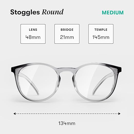 Stoggles Round Z87.1 Certified Polycarbonate Safety Glasses, Scratch & Shatter-Proof, Blue-Light & UV Blocking Lens, Top & Side Shields, Anti-Fog Dip Coated, Durable, Protective & Stylish Eyewear