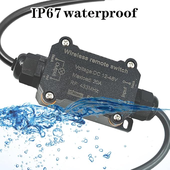 NEWNEWLIU DC12V Waterproof Remote Control Switch,DC12V/24V/48V/20A Wireless Remote Switch,164ft Long Range RF Remote Control Switches for Lighting, Water Pump,dust Collector