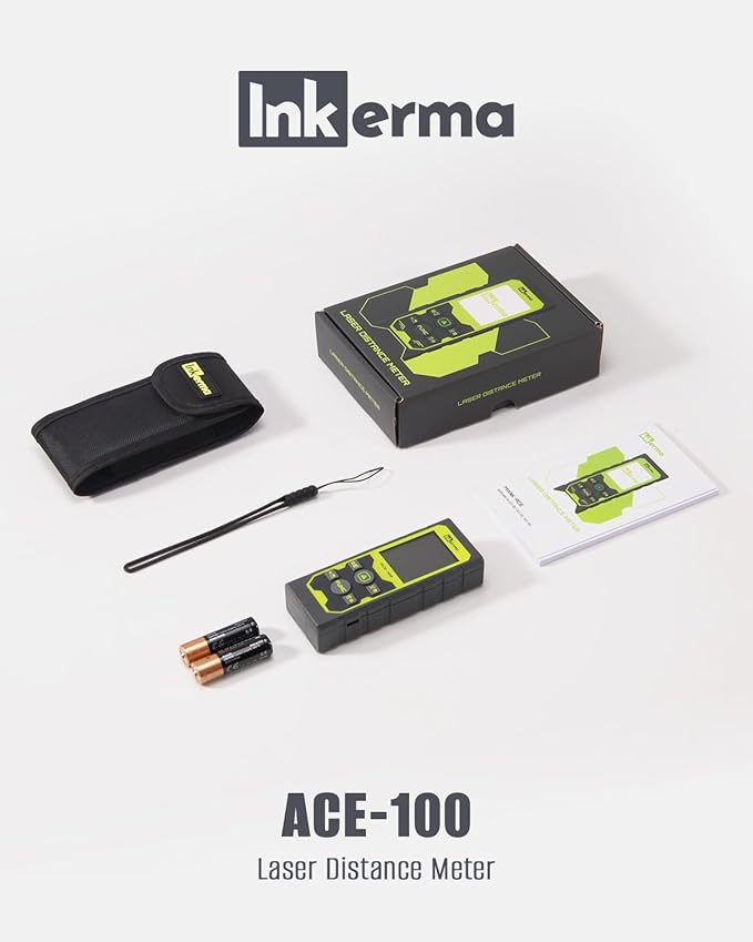 Laser Measure, Inkerma Laser Measurement Tool, Laser Distance Meter with Angle Sensor, Ft/in/M Multiple Units, Length/Area/Volume/Pythagorean Mode,Battery Included