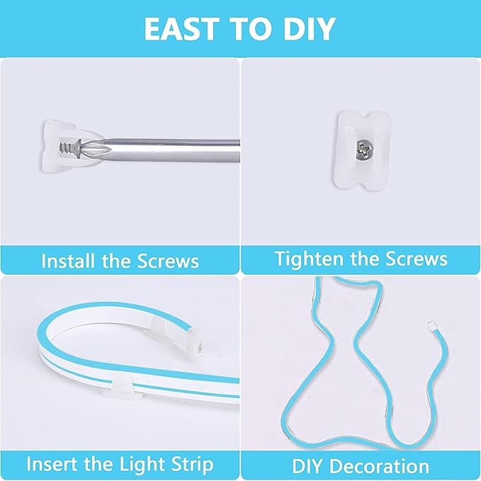 Lamomo LED Neon Lights, 16.4ft Ice Blue LED Strip Light, 12V 0.39In/Cut Silicone Waterproof Neon Rope Light for Bedroom Indoor Outdoor Decoration(Power Adapter not Included)