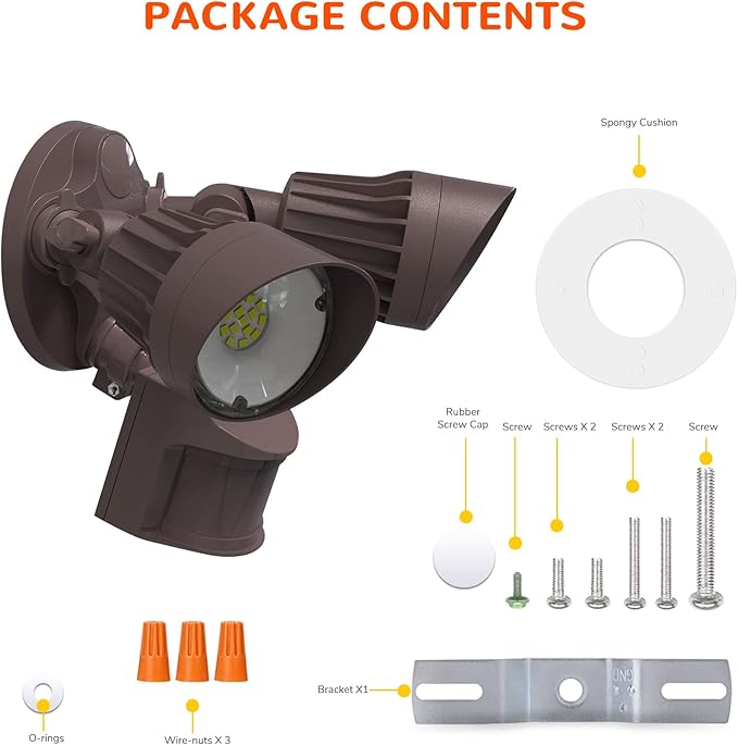 JJC LED Security Lights Motion Sensor Flood Light Outdoor Fixture,27.5W(120W Equiv.) 3000LM,IP65 Waterproof,3000K Warm White ETL Listed Outdoor Lighting Brown (Not Solar Powered)