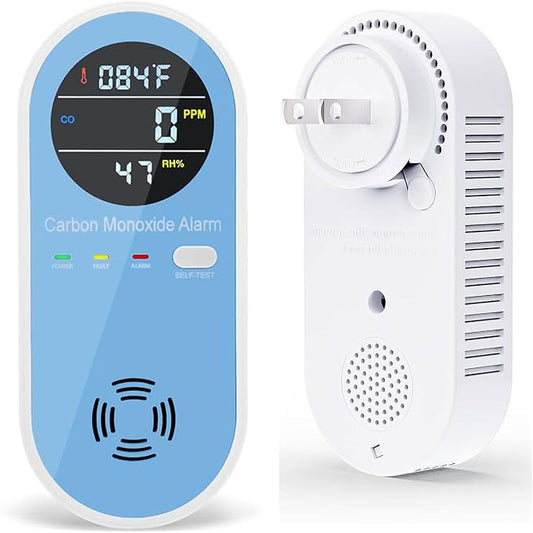 Plug in Carbon Monoxide Detector, 3 in 1 CO Temperature Humidity Monitor, Portable Carbon Monoxide Detector for Travel with Voice & Light Warning - 1Pack