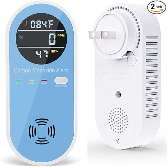 Plug in Carbon Monoxide Detectors 2 Pack, KH Alert 3-in-1 Carbon Monoxide Detector with Temperature and Humidity Sensor, Portable CO Monitor for Home/Apartment