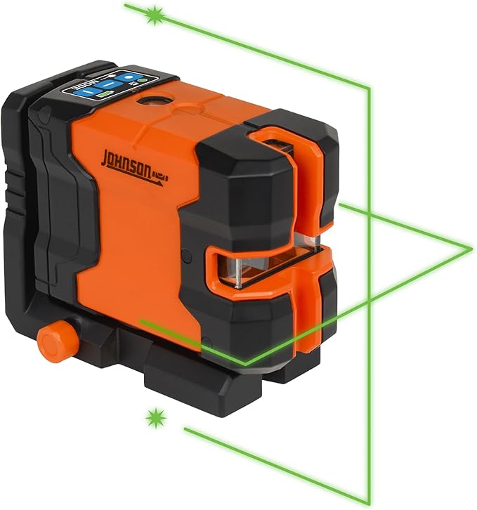Johnson Level & Tool JLD300-GN2D Laser Level, Self-Leveling Cross-Line & 2 Dot Laser with GreenBrite® Technology, Magnetic Base, Hard-shell Carry Case, Lithium Ion Battery, Magnetic Target