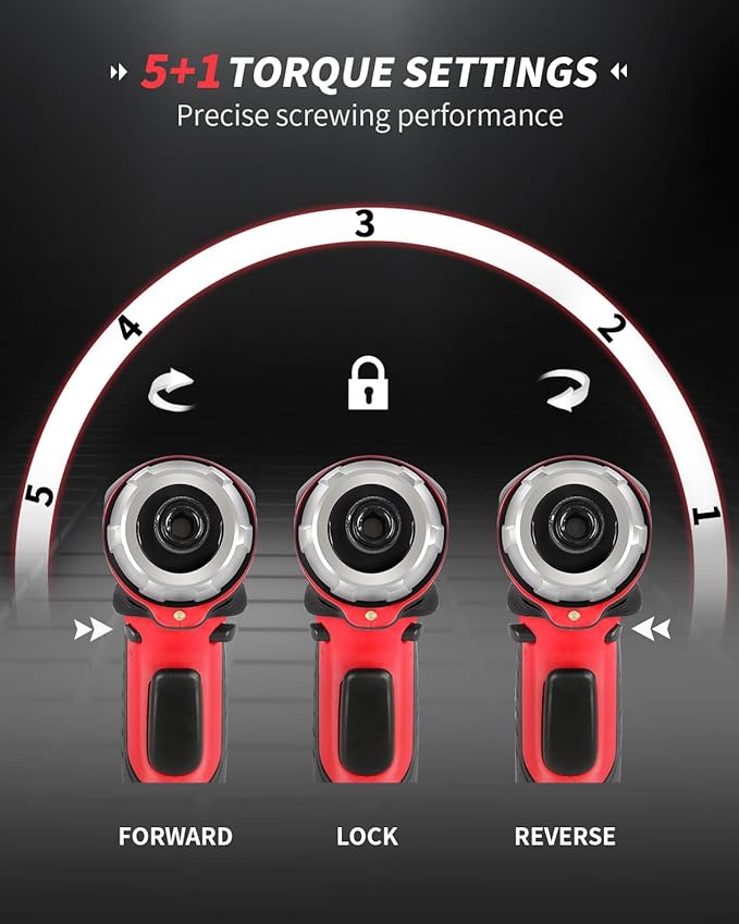 AVID POWER Electric Screwdriver Set Rechargeable 4V Cordless Screwdriver Kit with 11pcs Accessories, 5.65Nm Screw Gun, 5+1 Torque Setting, 2 Position Handle with LED Light-Dark Red