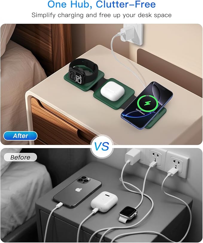 3 in 1 Wireless Charger for iPhone - Foldable Charging Station Travel Charging Dock Compatible with iPhone 16 15 14 13 12 Pro Max Plus Watch & Airpods