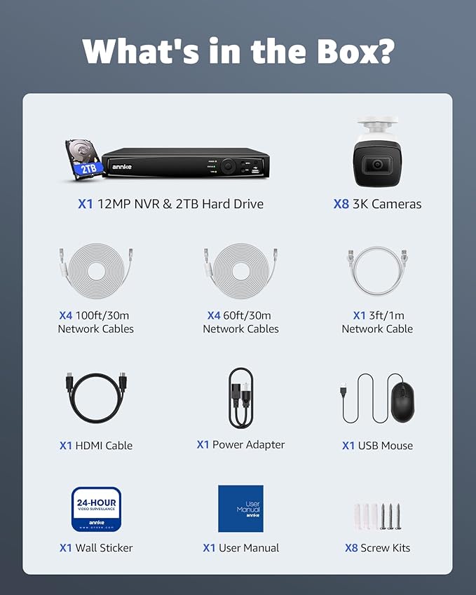 ANNKE 5MP Security Camera System, 16CH NVR Recorder with AI Motion Detection, 8X 3K IP PoE Wired Cams with Built-in Mic, IP67, 2.8mm Lens, Compatible with Alexa for Home Business Surveillance, 2TB HDD