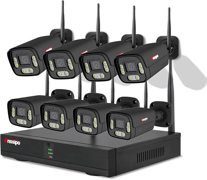 8 Channel Wireless Security Camera System, H.265 WiFi NVR Camera System, 8X 3MP Wired Outdoor Indoor Cameras with 2-Way Audio, Face/Motion Detection, Color Night Vision, Dual Alarms, Smart Playback