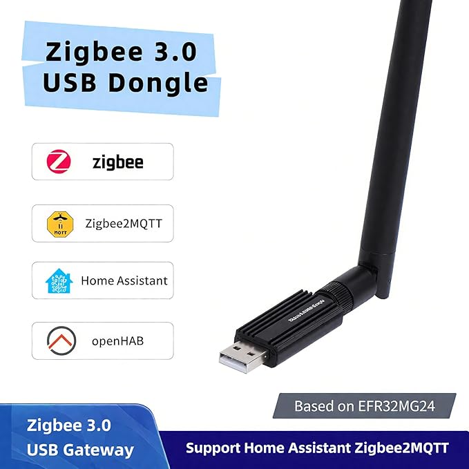 Zigbee 3.0 USB Dongle Gateway, EFR32MG24 Chip, Compatible with Home Assistant, ZHA and Zigbee2MQTT, Works with OpenHAB, Smart Home USB Zigbee Coordinator