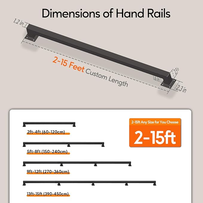 3FT Square Stair Railing Indoor, Black Wall Mount Handrail for Staircase, 440lbs Load Capacity Non-Slip Metal Handrail, Heavy-Duty Carbon Steel Grab Bar for Steps and Porch